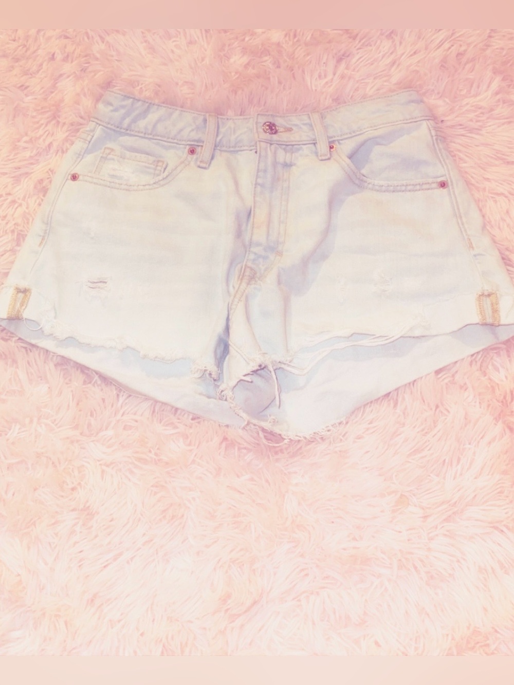 Forever 21 Pale Blue High-Rise Distressed Denim Shorts Size 26